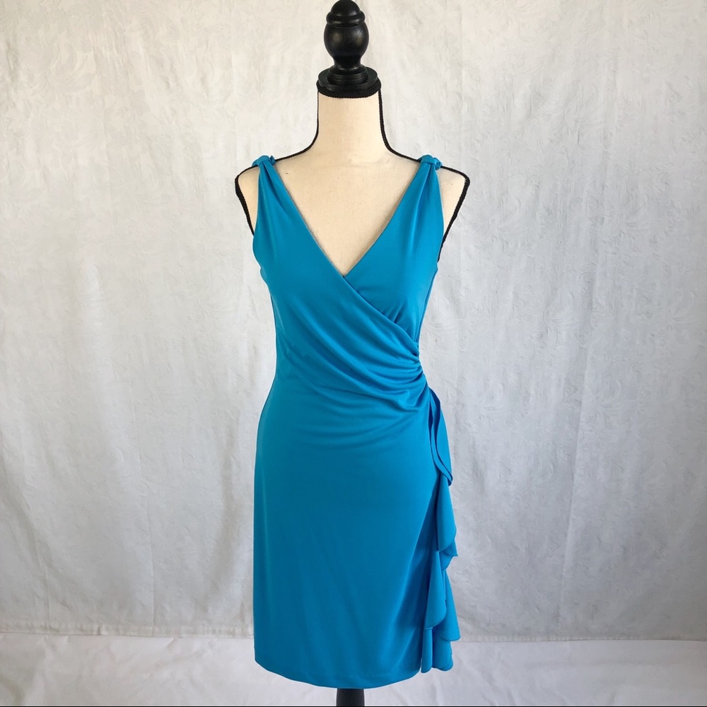 EXPRESS Vibrant Teal Ruffled Dress w/ Slit